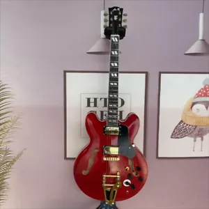 Hollow Red Electric Guitar ES-335 Quilted Maple Top HPL Fretboard Vibrato Bridge - Picture 1 of 7