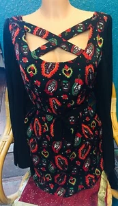 Banned Apparel Long Sleeve Black Top Cross Over Old School Tattoo BNWT XS/S - Picture 1 of 10