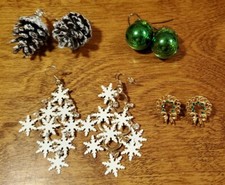 Pine Cones, Bells, Wreaths - Pierced 4 Pairs Christmas Earrings - Snowflakes,