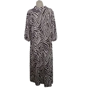 Boohoo High Neck Tonal Zebra Print Maxi Dress Women Size 12 Brown 3/4 Sleeve NEW - Picture 1 of 12
