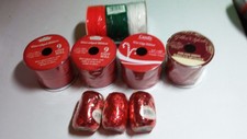 Assorted Christmas Curling And Wire Edged Ribbon And Yarn