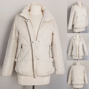 NUOVO Stone Ecrù Avorio Diamante Trapuntato Collo Alto Nylon Accogliente Caldo Puffer Jacket - Foto 1 di 11