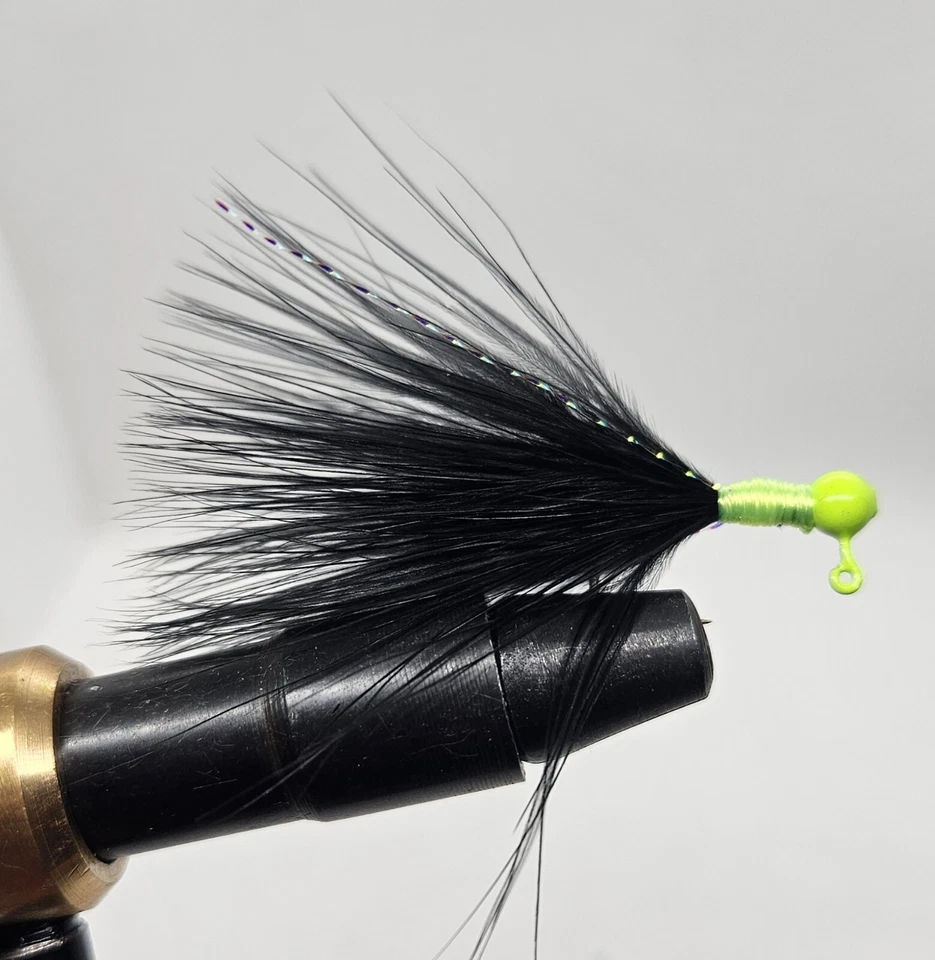 Gancho Chartreuse Black Panfish Walleye Bass 10-1/64 oz amarrado à mão Marabou Jigs #8 - Imagem 1 de 1