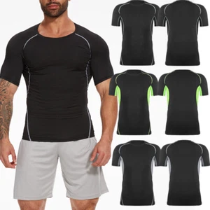 Men Compression Base Layer Top Half Sleeve Thermal Gym Sports Shirt Athletic Run - Picture 1 of 19
