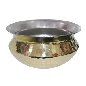 Brass Handi/Sipri with Hammered Shinny Finish for Cooking & Serving, 3 L - Picture 1 of 4