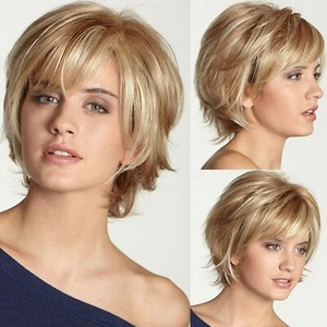 YXSHZ Kurzhaarperücke für Damen, blond, kurze Schicht, Naturhaar mit Pony, sy... - Bild 1 von 9