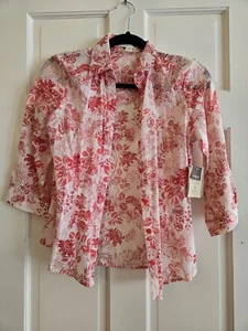 Neu Coldwater Creek Petite XS 4 Extra Small Damen-Knöpfe rot pink weiß Blumenmuster - Bild 1 von 4