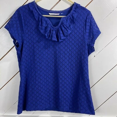 Blusa Top Isaac Mizrahi Mujer Azul Algodón Manga Corta Cuello en V Talla Mediana  Foto 1 de 4
