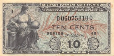USA / MPC  10  Cents  1948  Series  481  Plate # 4  Circulated Banknote - Image 1 of 2