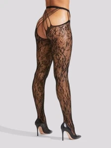 Ann Summers Lace Strappy Crotchless Tights - Black - Sizes XS - XL - Picture 1 of 3