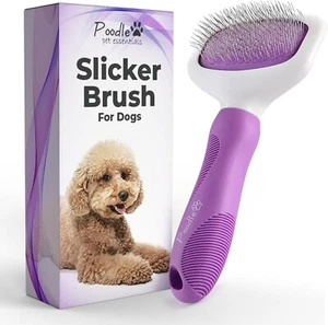 Poodle Pet Slicker Brush, Hair Remover, Removes Tangles & Mats, Purple - Picture 1 of 8