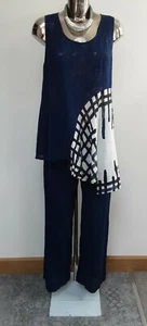 Preloved chic designer CREA CONCEPT 2Pc Blue and White trousers and tunic top - Picture 1 of 10