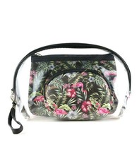 Cosmetic Bag Set All 3-Pieces Clear Black Flamingo Travel Organize Wrist Strap