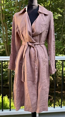 Abrigo de vestir Cynthia Rowley para mujer 100 % lino midi rosa envolvente pequeño Foto 1 de 4