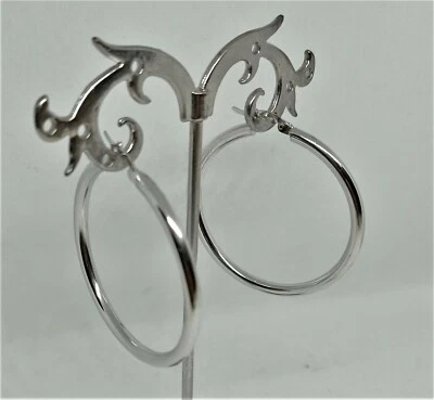 ORECCHINI LUSSO DONNA CERCHIO GRANDE ORO BIANCO 750 18KT LUXURY GOLD EARRINGS - Immagine 1 di 3