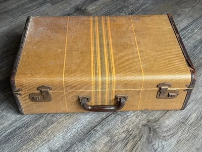 Maleta de viaje vintage maleta equipaje tren maleta tweed rayas 21x13x7 Foto 1 de 4