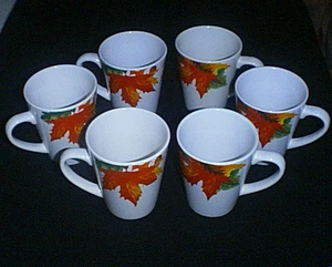 (6) ROYAL NORFOLK Autumn Leaves & Acorn 12 oz Coffee Cup /Latte /Hot Cocoa Mugs - Picture 1 of 4