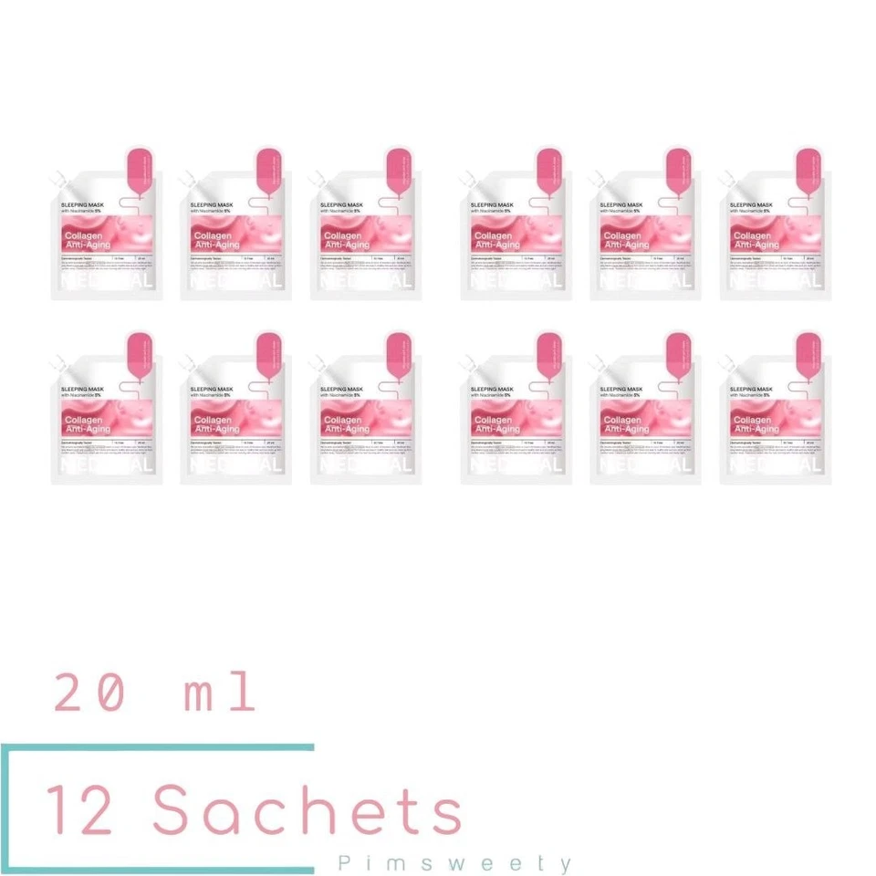 12 Sachets X 20 ml MEDIHEAL Collagen Anti-Aging Sleeping Mask Brighten Firm Skin - Image 1 of 4