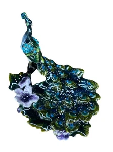 Peacock Jeweled Enamel Trinket Dish Ring Jewelry Holder Display Piece - Picture 1 of 4