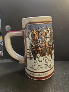 1989 Budweiser Clydesdale Collector Holiday Beer Stein Anheuser Busch - Picture 1 of 12