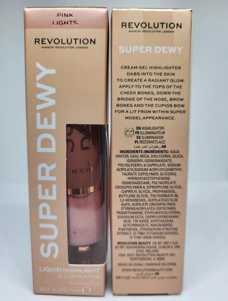 2x Revolution Super Dewy Liquid highlighter illuminator   15ml Pink Lights  - Image 1 of 1