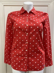 Talbots Damen Shirt Langarm Bluse mit Knopfleiste rot klein gepunktet. - Bild 1 von 13
