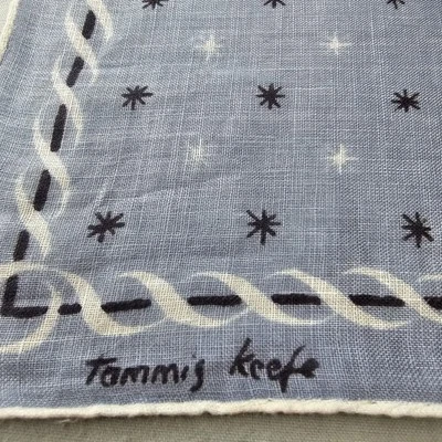 Vintage Tammis Keefe Handkerchief Signed Blue White Starburst Asterisk MCM - Image 1 of 4