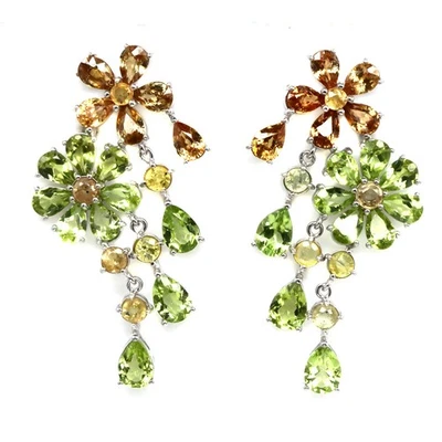 925 Sterling Silver Green Peridot, Zircon & Sapphire Birthstone Earrings - Image 1 of 4