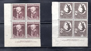 AUSTRALIA:  1948, ANIMALS, BULL AND CROC.  MNH BLKS OF FOUR. NO WMK. - Bild 1 von 1