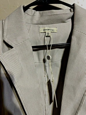 MAX STUDIO Stripe Button Front Linen Blend Blazer women size large white brown - Image 1 of 4