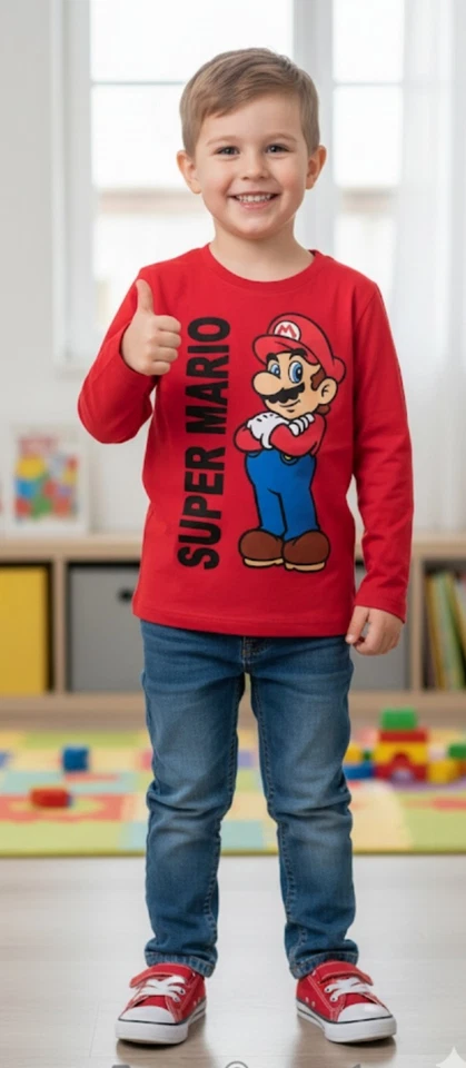Super Mario Langarmshirt T- Shirt Jungen Gr. 128 neu - Bild 1 von 3
