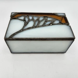 Stained Glass 5” x 3” x 2.5” Trinket Jewelry Box Autumn Tree Maple Fall - Picture 1 of 13