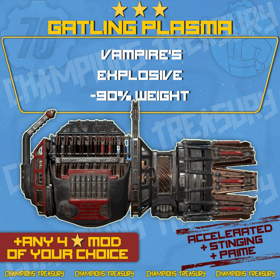 FALLOUT 76 [PC] VAMPIRE'S EXPLOSIVE -90% WEIGHT GATLING PLASMA +PIN-POINTER'S - Image 1 of 1