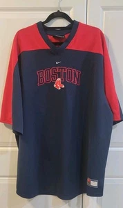 BOSTON RED SOX Men Navy Red V Neck Pullover Baseball Jersey Shirt 3XL Nike MLB - Picture 1 of 9