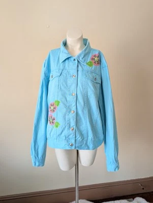 Chaqueta Vaquera Vintage Cottage Core 2XL Azul Aqua y Rosa Flor Retro Años 90 Y2K Jean Foto 1 de 4