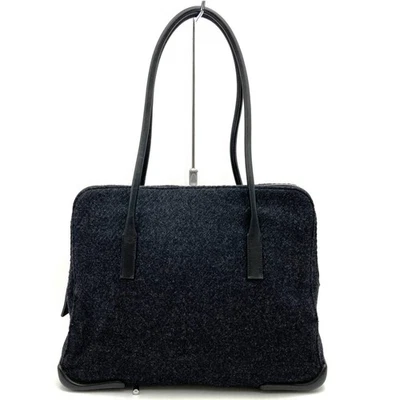 PRADA Handbag Shoulder Bag Black Wool Tweed Leather Ladies Fashion USED Used ELG - Image 1 of 4