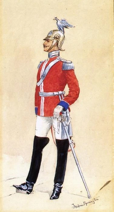 Pintura a óleo Frederic-Remington-Cuirassier jovem soldado com lona espada - Imagem 1 de 1