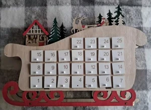 Christmas Wood Sleigh 25 Day Advent Calendar W/ Drawers Countdown Missing 1 Knob - Picture 1 of 9