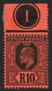 1903 Ceylon SG300 10R R10 Black on Red Displaying Plate 1 M/M Trace......(1478) - Picture 1 of 2