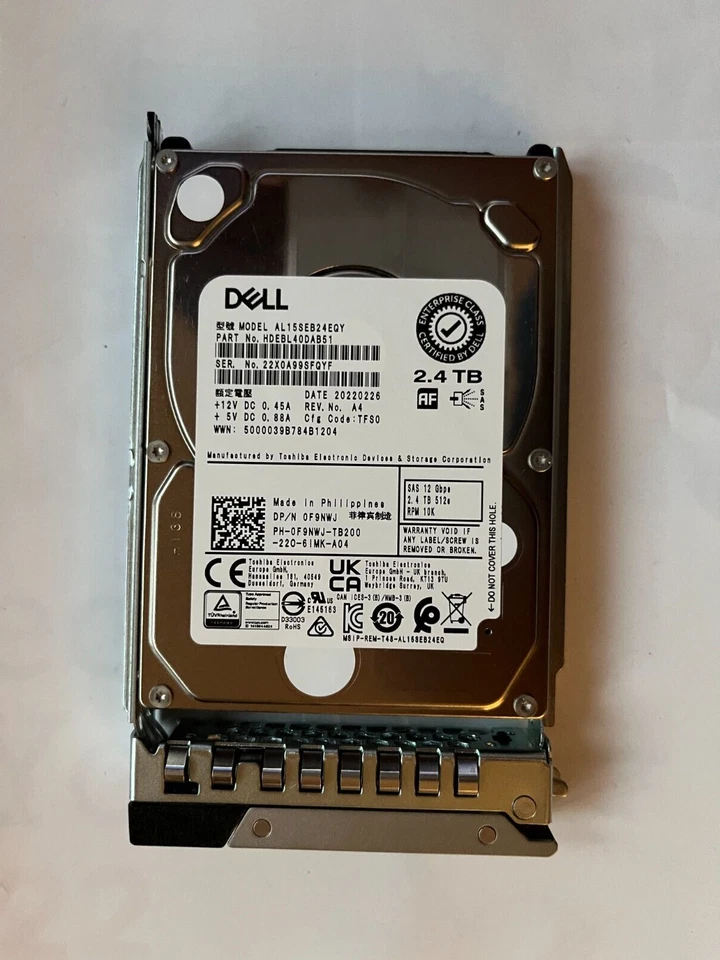 F9NWJ DELL TOSHIBA 2.4TB 10K 12Gbps 2.5" 512e SAS 0F9NWJ AL15SEB24EQY R740 R640 - Image 1 of 1