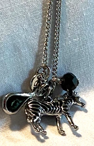 NWT Silver Chain Long 18” Zebra Black Bead Gem Necklace Adjustable  007-005 - Picture 1 of 19