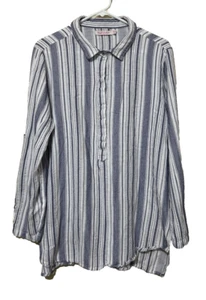 Fresh Produce White Blue Silver Stripe Tunic Shirt Blouse LS Womens Size XL/XXL - Picture 1 of 5