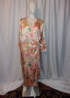 Vintage CABERNET Multicolorido Estampa Floral Seda Acabamento de Renda Roupão com Bolsos TAMANHO M - Imagem 1 de 4