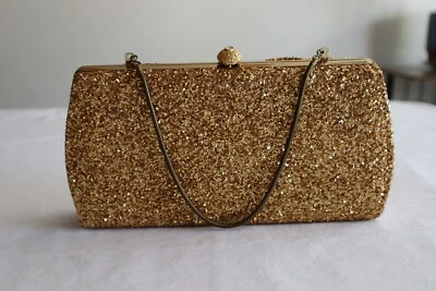 Sparkly 金色闪光派对钱包晚装手包蛇链手柄 8.5 x 4.5 — 第 1/4 张图片