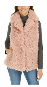 INC Shaggy Faux-Fur Duster with Collar Pink Small/Medium - Picture 1 of 1