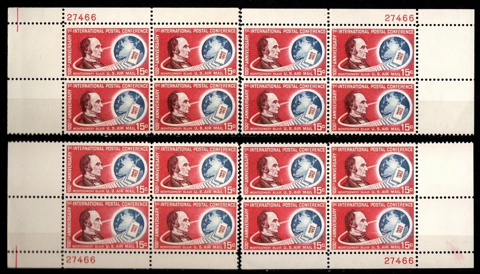 US Sc #C66 MNH 1963 Montgomery Blair MATCHED SET of Plate Blocks - Image 1 of 1