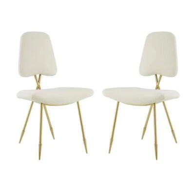 Cadeira lateral de jantar Modway Ponder 19" moderna veludo poliéster em marfim (conjunto de 2) - Imagem 1 de 4