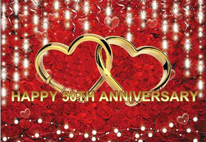 HAPPY 50th GOLDEN WEDDING ANNIVERSARY Scene Setter wall mural BACKDROP 5'x3' - Image 1 of 1