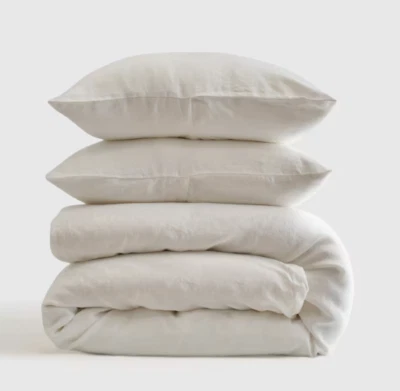 Nuevo juego de funda nórdica de lino europeo Quince blanco King/Cal King dos fundas de almohada Foto 1 de 4