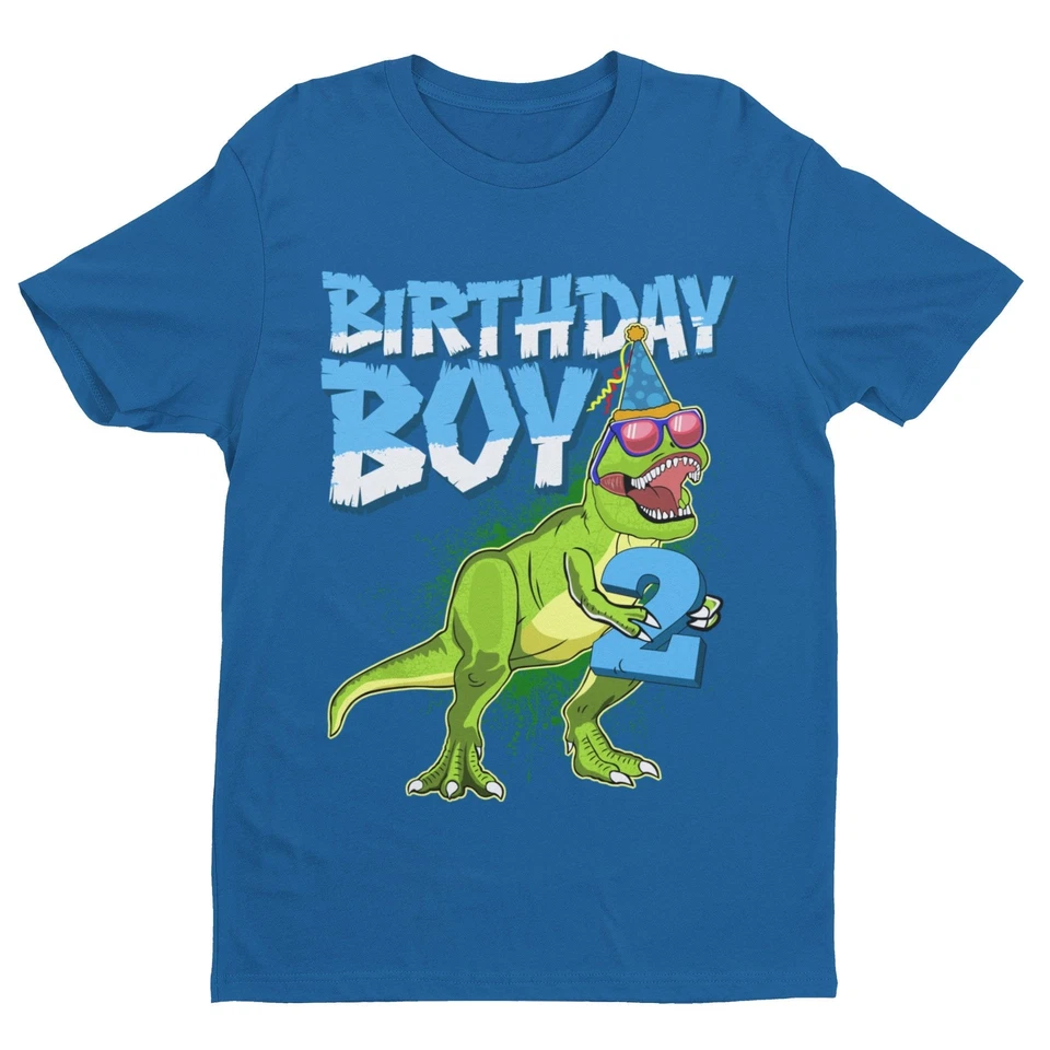 Boys 2nd Birthday Dinosaur T Shirt Birthday Boy With T Rex Holding A Number Two - Image 1 of 4